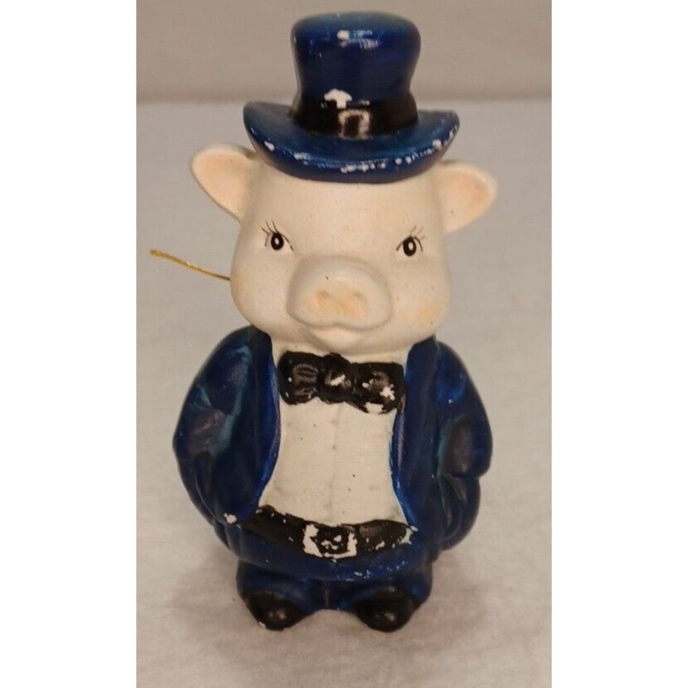 VTG Decorative Ceramic Bell Mr. Pig Wearing Suit Banker Painting Project Restore